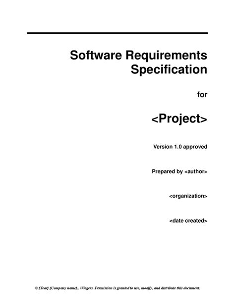 Software requirements specification template in Word and Pdf formats