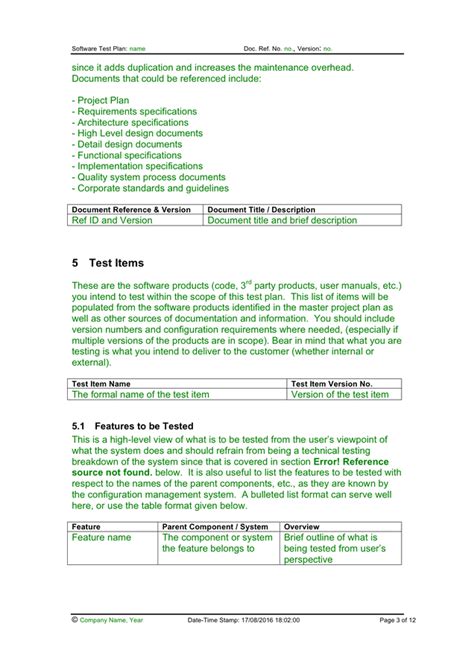 Software test plan template in Word and Pdf formats page 3 of 12