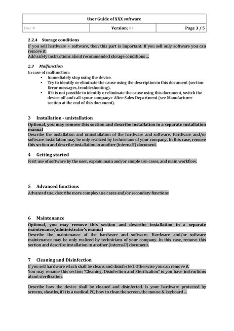 Software user guide template in Word and Pdf formats page 3 of 5