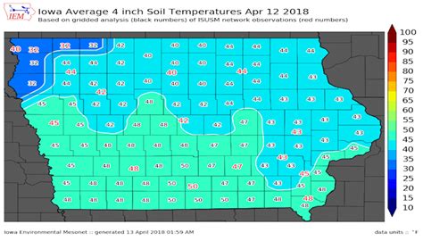 Soil temp iowa. This year, however, paying attention to soil temperature is the best way to go. An inexpensive soil thermometer helps keep planting time in perspective. " Fifty degrees is a good benchmark for cool-season crops," Weston said. "And the soil should be 60 degrees or more for warm-weather plants like tomatoes, peppers and basil. 