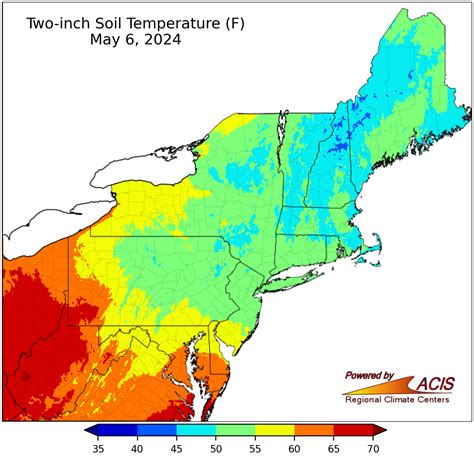 Soil temperature map. This height provides sufficient drainage for most crops. For best results, there should be another 12″ or more of good soil below the bed. This gives your plants at least 18 – 20″ of soil. (The soil in raised beds is usually a few inches below the rim of the bed. This is because soil compresses after several waterings. 