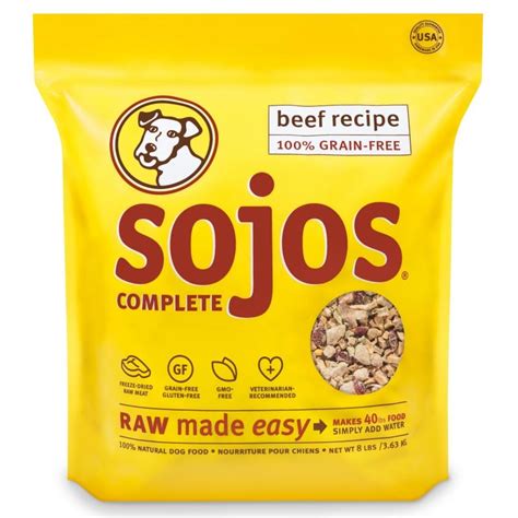 Sojos dog food. Puppy Dog Pet Animals and Pets. 4 comments. Best. 8 yr. ago. I feed my puppy (~10 months) Sojos (beef, turkey, lamb). My little guy is a picky eater and wouldn't eat his dry kibble sometimes. So what I do is I make his meals half kibble/half Sojos. I pour the Sojo's over his kibble and he LOVES it. 