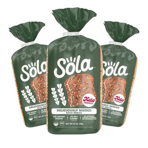 Sola bread. 02.27.2023. By Zachary Sosland. HOUSTON — The Sola Co. is reformulating its lineup of keto-friendly, no-added-sugar foods while also introducing a new logo and packaging. Sola reformulated its bread, buns, and bagels as the only national non-GMO, low-carb food brand in most bread aisles. All Sola products also became keto certified and ... 