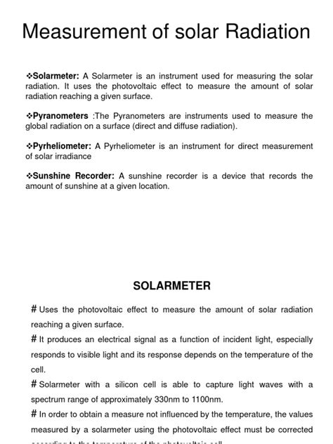 Solar Radiation and Its Measurement Request PDF