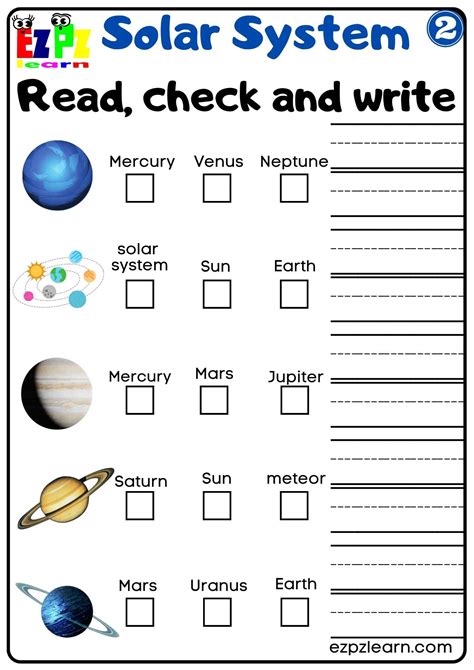 Solar System Read Check and Write Worksheet 2 For Kids