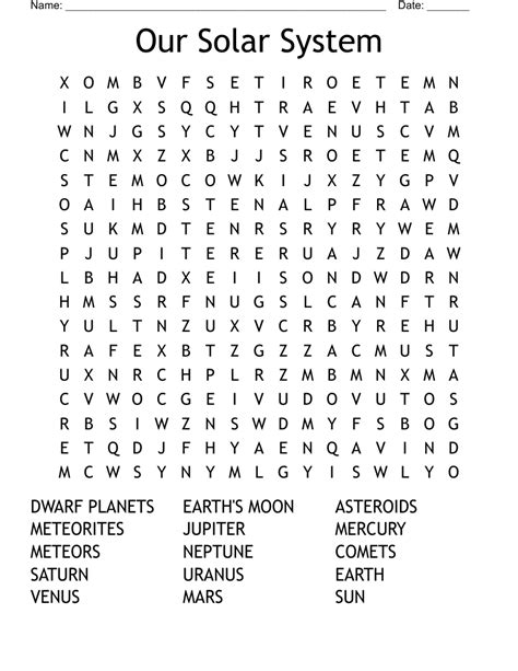 Solar System Word Search WordMint