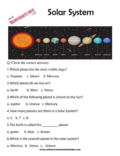 Solar System Worksheet