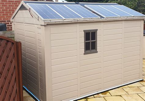 Solar panel for shed. Grape Solar’s 400 watt Solar Panel Kit is the perfect solution for a shed or small cabin. It comes with four 100W panels, an 1800 watt pure sine wave inverter, a 35 amp charge controller, and the wires to connect the solar panels to the charger and the controller to the battery. 