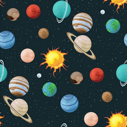 Solar system vector seamless pattern of in space universe