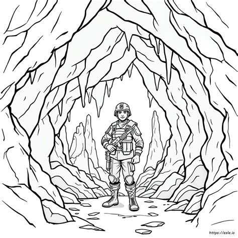 Soldier Inside Cave Coloring Page