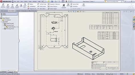 SolidWorks Sheet Metal Drawing Tutorial Bend Line, Flat Pattern