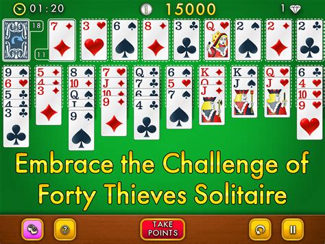 Solitaire games forty thieves. The only real different is that Forty Thieves Solitaire allows only one card to be moved at a time while Josephine Solitaire allows any number of cards in a suited run to be moved at one time within the Tableau. This makes Josephine Solitaire somewhat easier to win than is Forty Thieves Solitaire. But still, it's not exactly easy to beat. 