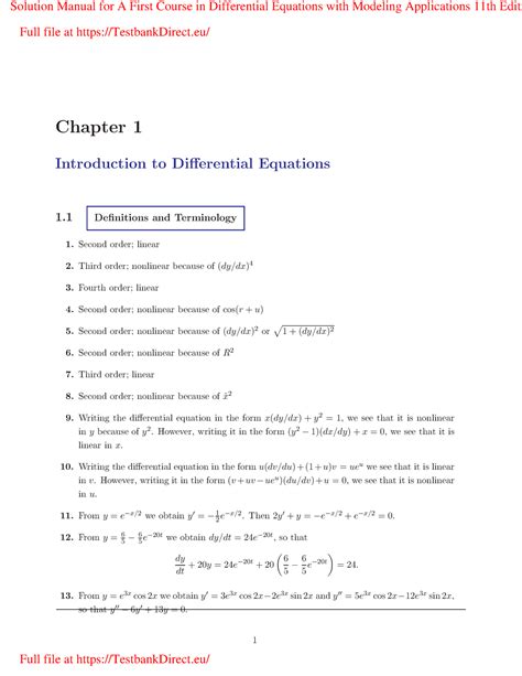 Solucionario A First Course in Differential Equations with Modeling