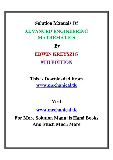 Solution Manual Erwin Kreyszig 9th Edition Pdf