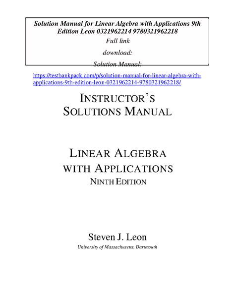 Solution Manual For Linear Algebra With Applications