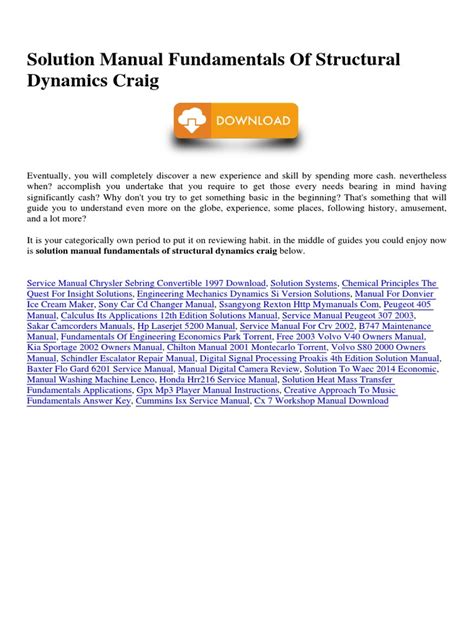 Solution Manual Fundamentals Of Structural Dynamics Craig