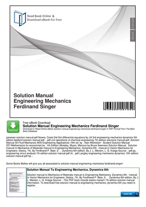 Solution Manual Of Engineering Mechanics By Ferdinand Singer