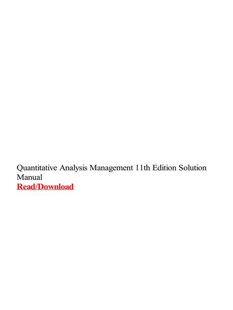 Solution manual for quantitative analysis management 11th. - Kunsten å holde på sin mann ....