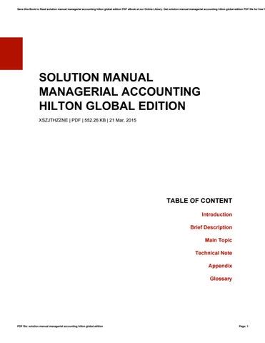 Solution manual managerial accounting hilton global edition. - What is included in the osha dental office manual.