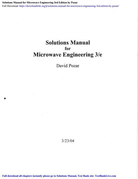 Solution manual microwave engineering david pozar 3th. - Opel manta ein kostenloses service werkstatthandbuch.