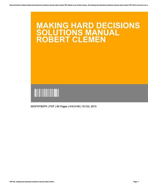 Solution manual of making hard decisions by robert clemen. - Problem solving handbook in computational biology and bioinformatics.