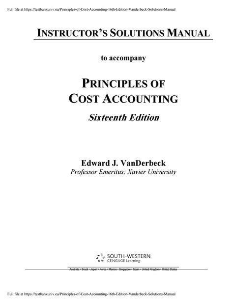 Solution manual principles of cost accounting vanderbeck. - Capitolo 7 del manuale informativo sugli orari standard iata.