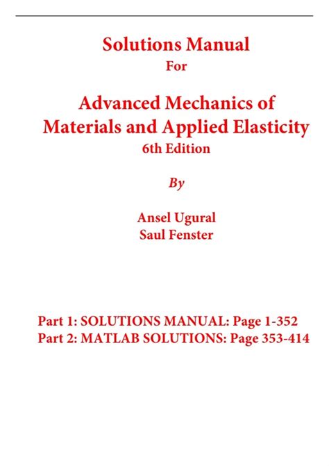 Solutions Manual Advanced Mechanics Materials Ugural