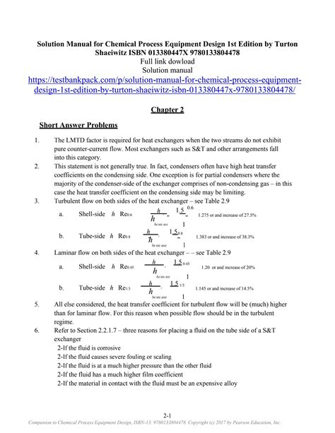 Solutions Manual For Chemical Process Engineeringchemistry