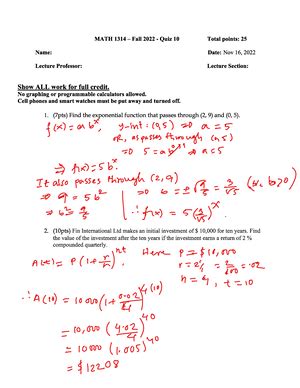 Solutions Math 1314 College Algebra