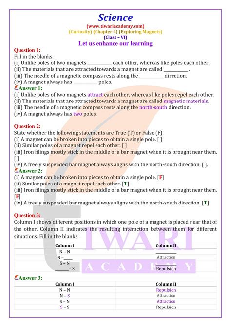 Solutions Of Science Class 6