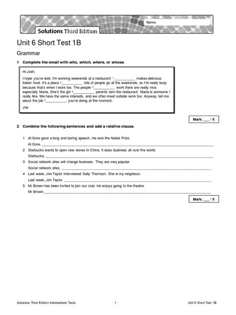 Solutions Upper Intermediate Short Test Answers