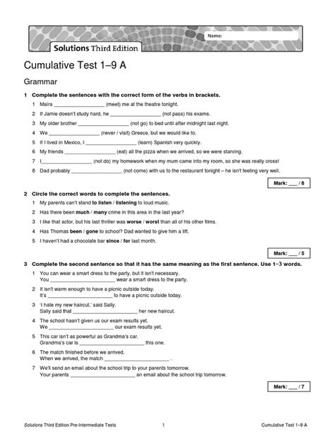 Solutions elementary cumulative test 1 9 a.  An athletic 9 Read the text.  It conta...