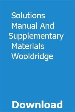 Solutions manual and supplementary materials wooldridge. - Honda civic fn2 manuale del proprietario.