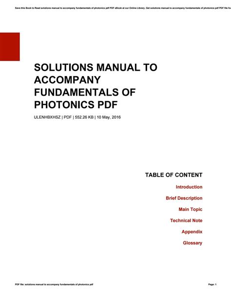 Solutions manual to accompany fundamentals of photonics. - Dell inspiron one 2320 owners manual.