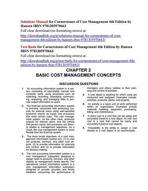 Solutions manual to cornerstone of cost management. - Eglises et chapelles du doyenné de belz.