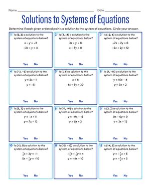 Solutions to Systems of Equations Interactive Worksheet Education com