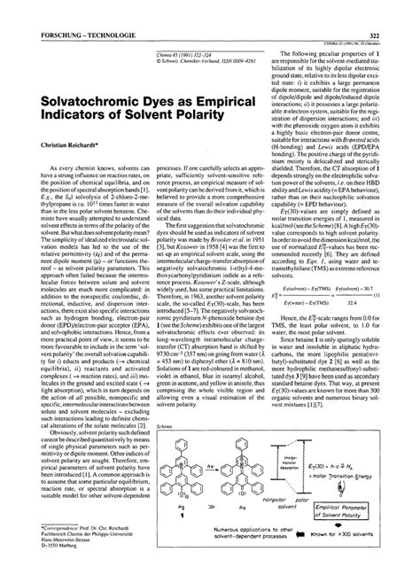 Solvatochromic Dyes as Empirical Indicators of Solvent Polarity