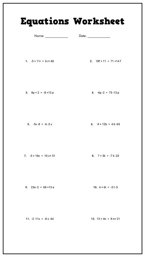 Solve Two Step Equations Worksheet
