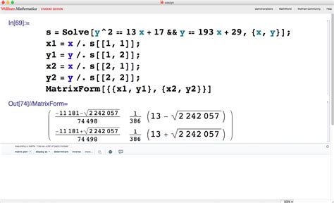 Solve mathematica.  How can I assign the 4 values of How to use Solve Ask Question Aske...