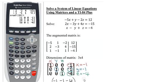 This video involves some more advanced steps for working with matrices on a TI-84 calculator. In this video, I actually take a system of 4 equations with 4 v... . 