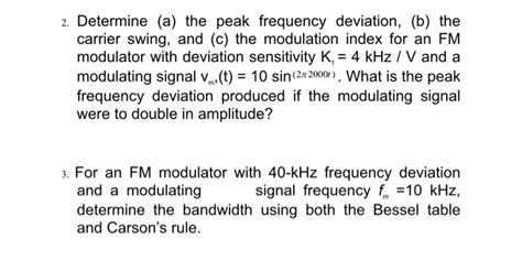 Solved: Determine (a) the peak frequency deviation, (b) minimum ...