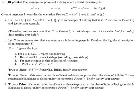 Solved 1 10 Points The Nonnegative Powers Of A String Chegg Com