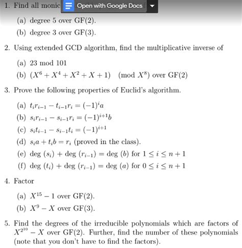 Solved 1 Find All Monic Open With Google Docs A Degree Chegg Com