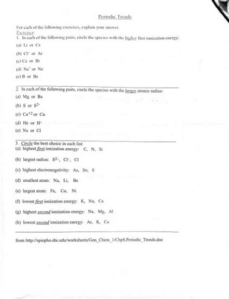 Solved 1 Periodic Trends Worksheet Kank the following - Chegg