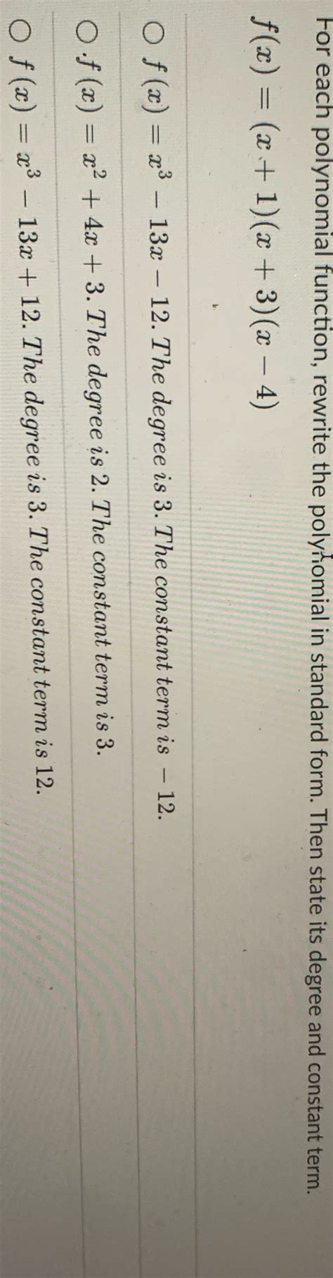 Solved 1. For each polynomial function, rewrite the