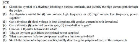 Solved 1. Sketch the symbol of SCR with labelling. (2 marks) - Chegg