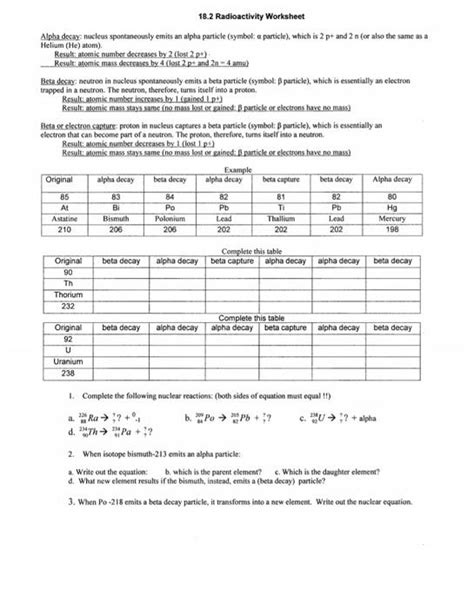 Solved 18.2 Radioactivity Worksheet Alpha decay nucleus