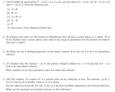 Solved 2 Consider This Universal Set A A B C D E Chegg Com