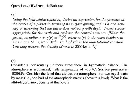 Solved 4. Derive an expression for the hydrostatic