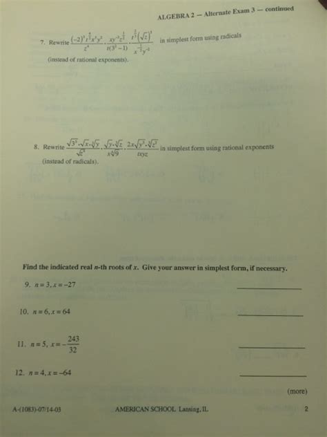 Solved 7. Rewrite In Simplest Form Using Radicals (instea...